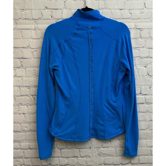 Lululemon Jacket Back Ruffles Blue Half Zip Pullover Size 8 Athletic Thumbholes - Picture 5 of 9